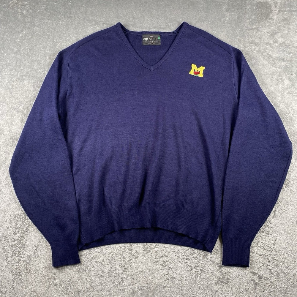 Vintage University of Michigan Rose Bowl Sweater Size XXL Blue V Neck Orlon‎